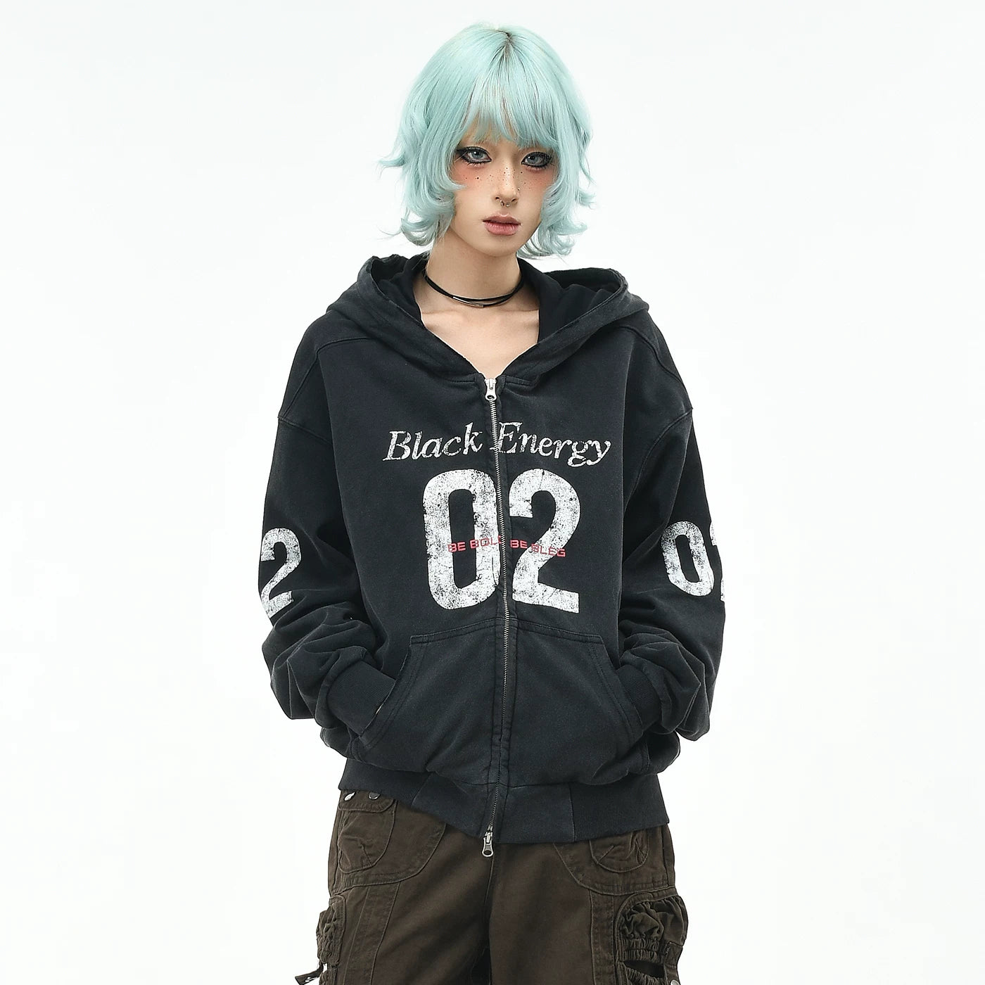 OV original retro mottled letter vintage hooded sweatshirt for men and women autumn street loose short cardigan jacket trendy