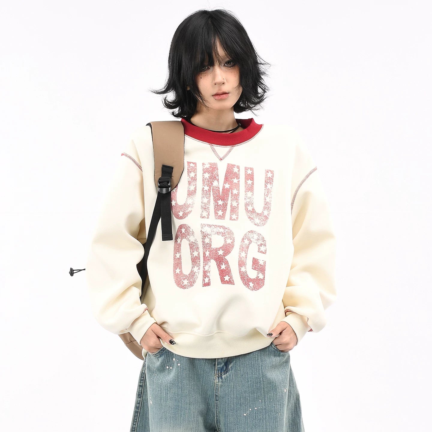 OV original American letter printed open line design round neck hoodie for men and women, autumn loose casual pullover top, trendy