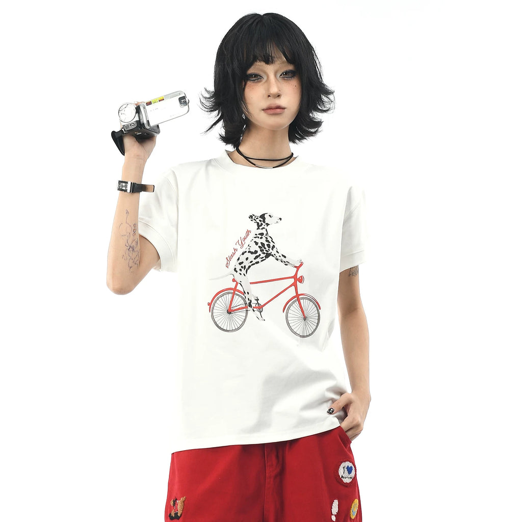 OV Original/American Fun Dog Cycling Summer Versatile Short sleeved T-shirt Women's Slim fit Shoulder Short Casual Top