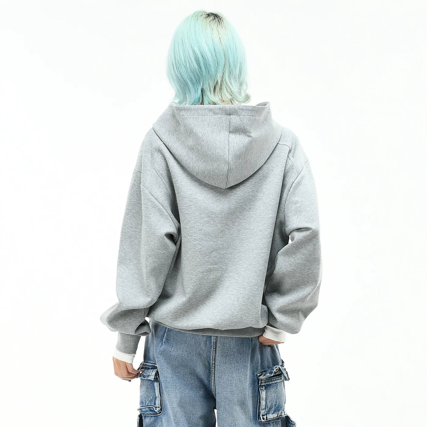OV original American minimalist style solid color hooded sweatshirt for men and women autumn loose short zipper cardigan casual jacket
