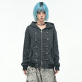 OV original subculture double breasted design striped hooded sweatshirt women's autumn slim fit short zipper cardigan jacket