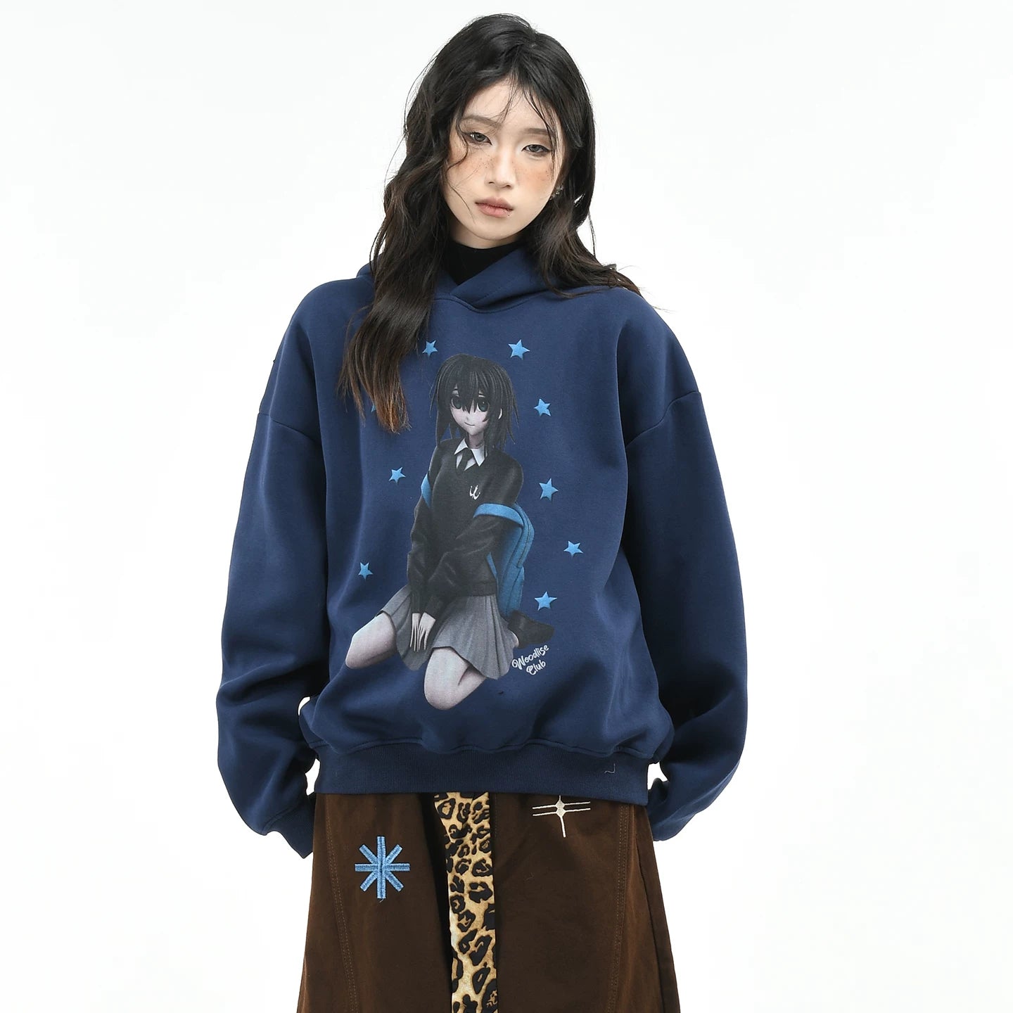 OV Original American Cartoon Anime Girl Printed Hoodie Women's Autumn Abi Style Loose Hooded Top Trendy