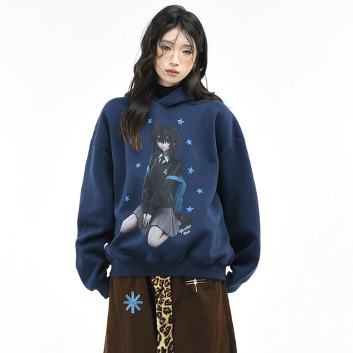 OV Original American Cartoon Anime Girl Printed Hoodie Women's Autumn Abi Style Loose Hooded Top Trendy