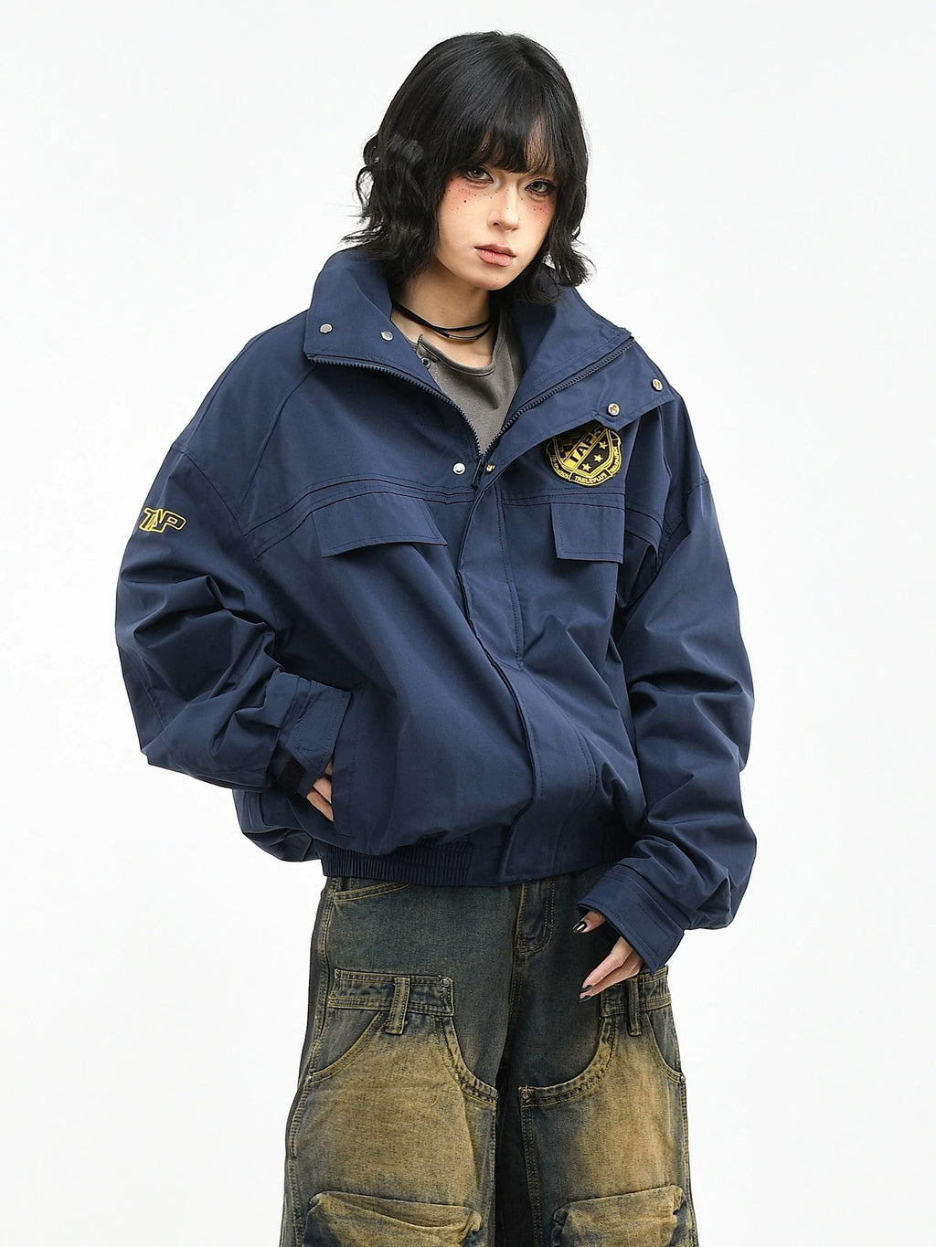 OV original American retro badge embroidered workwear jacket for women in spring, loose and cool silhouette casual jacket for men, trendy