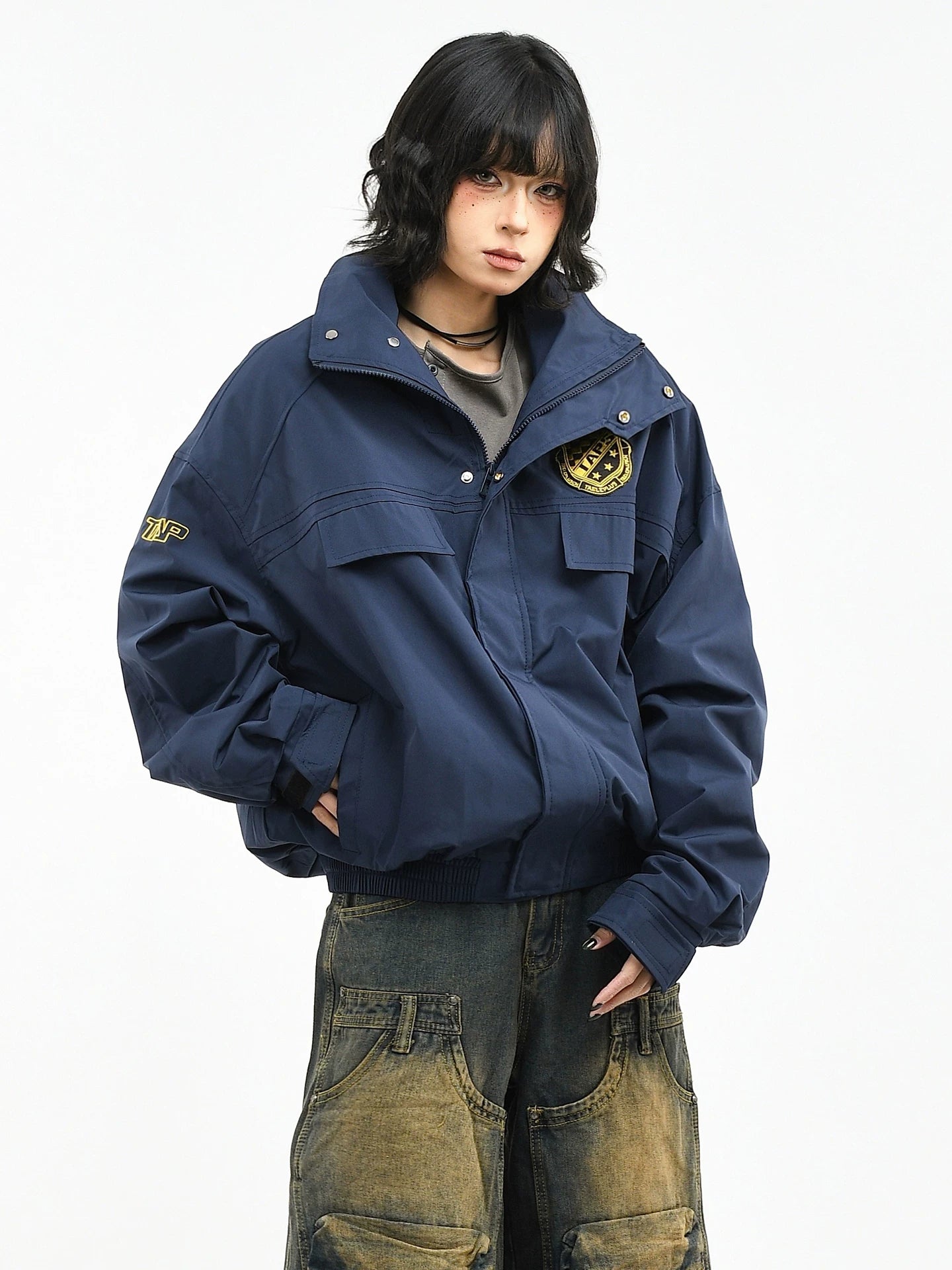 OV original American retro badge embroidered workwear jacket for women in spring, loose and cool silhouette casual jacket for men, trendy