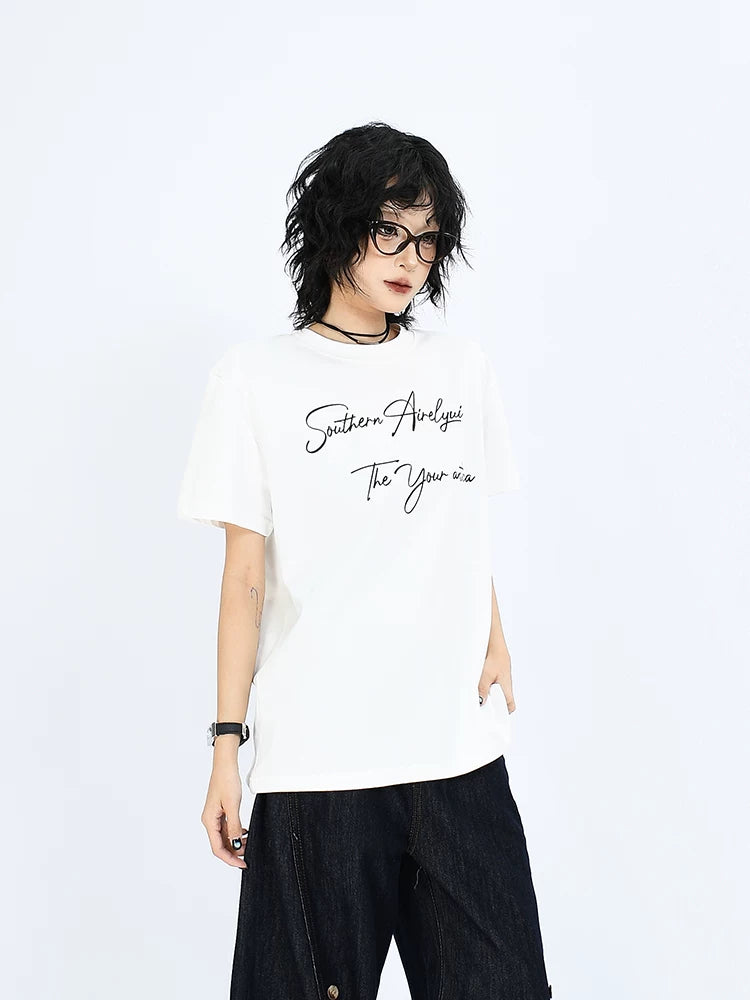 OV original/Summer American letter print Sorona cool short sleeved T-shirt for men and women boxy shoulder slimming top