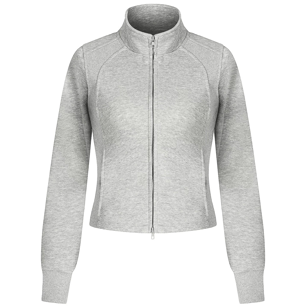 OV original American style short stand up collar shoulder sweatshirt for women's autumn street slimming and slimming effect, cardigan zipper long sleeved jacket