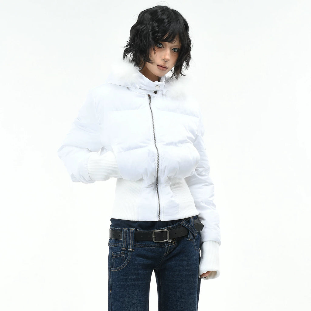 OV original American style fur collar, detachable hooded cotton jacket, women's winter short style, waist cinching, slimming, warm cotton jacket, trendy