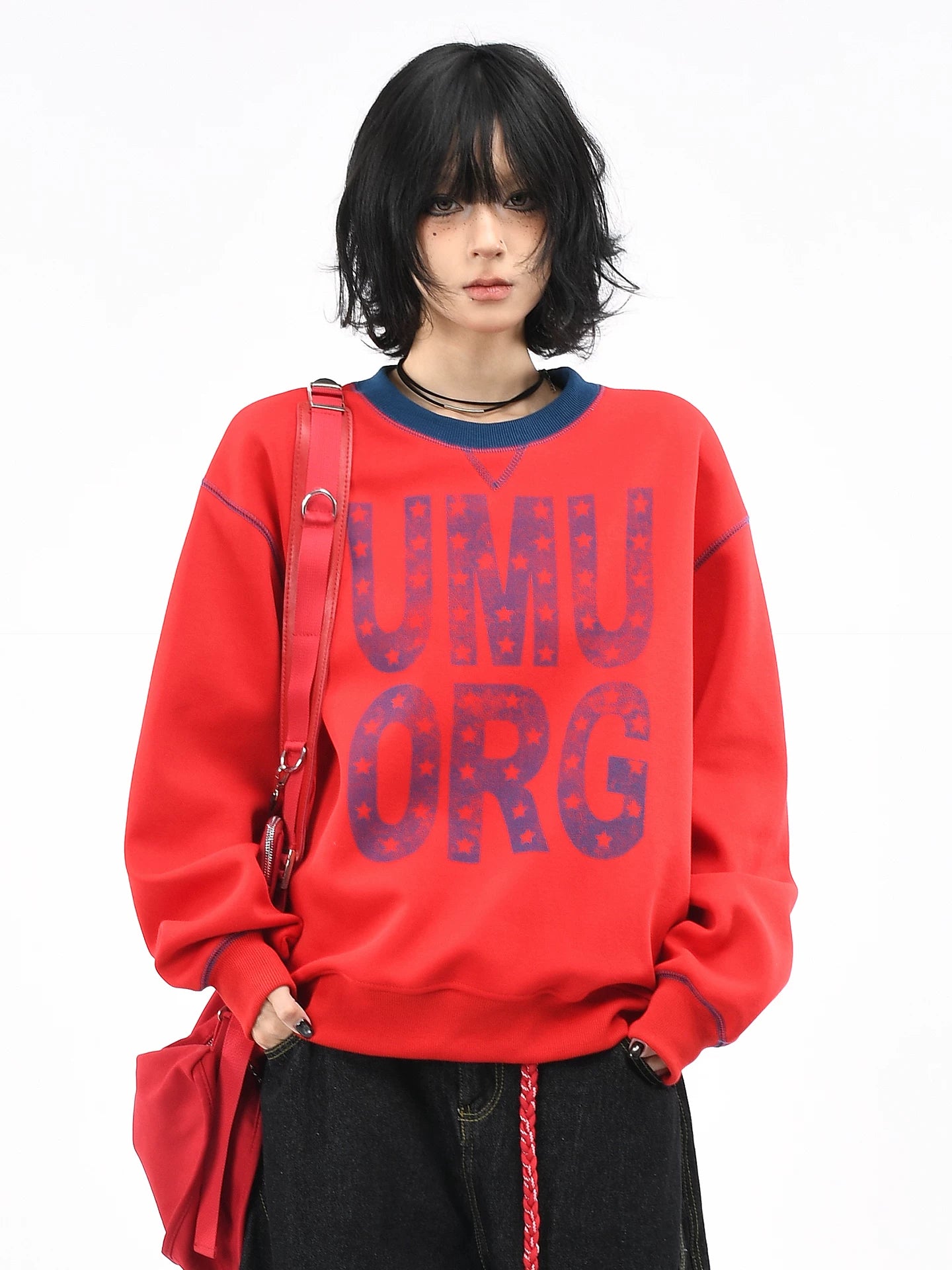 OV original American letter printed open line design round neck hoodie for men and women, autumn loose casual pullover top, trendy