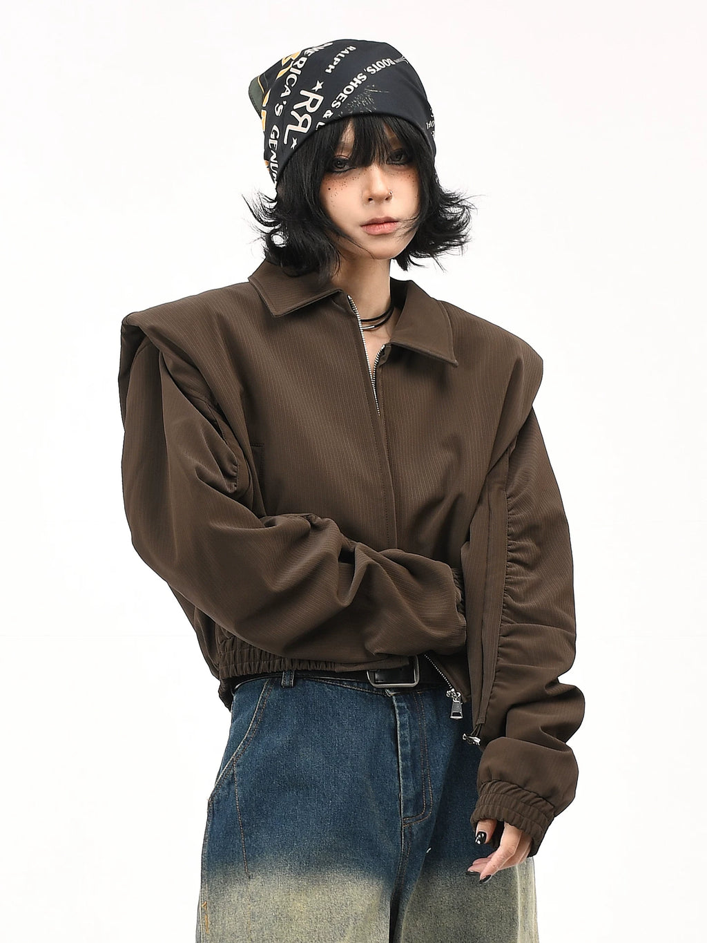 OV Original American Retro Shoulder Cushion Coffee Color Short Coat for Women, Autumn Luxury, Casual Collar Jacket, Trendy Top