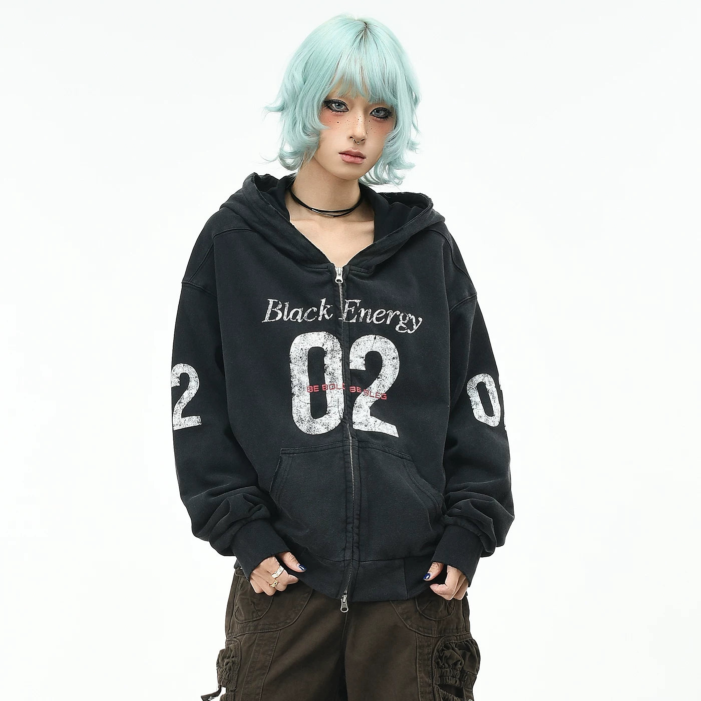 OV original retro mottled letter vintage hooded sweatshirt for men and women autumn street loose short cardigan jacket trendy