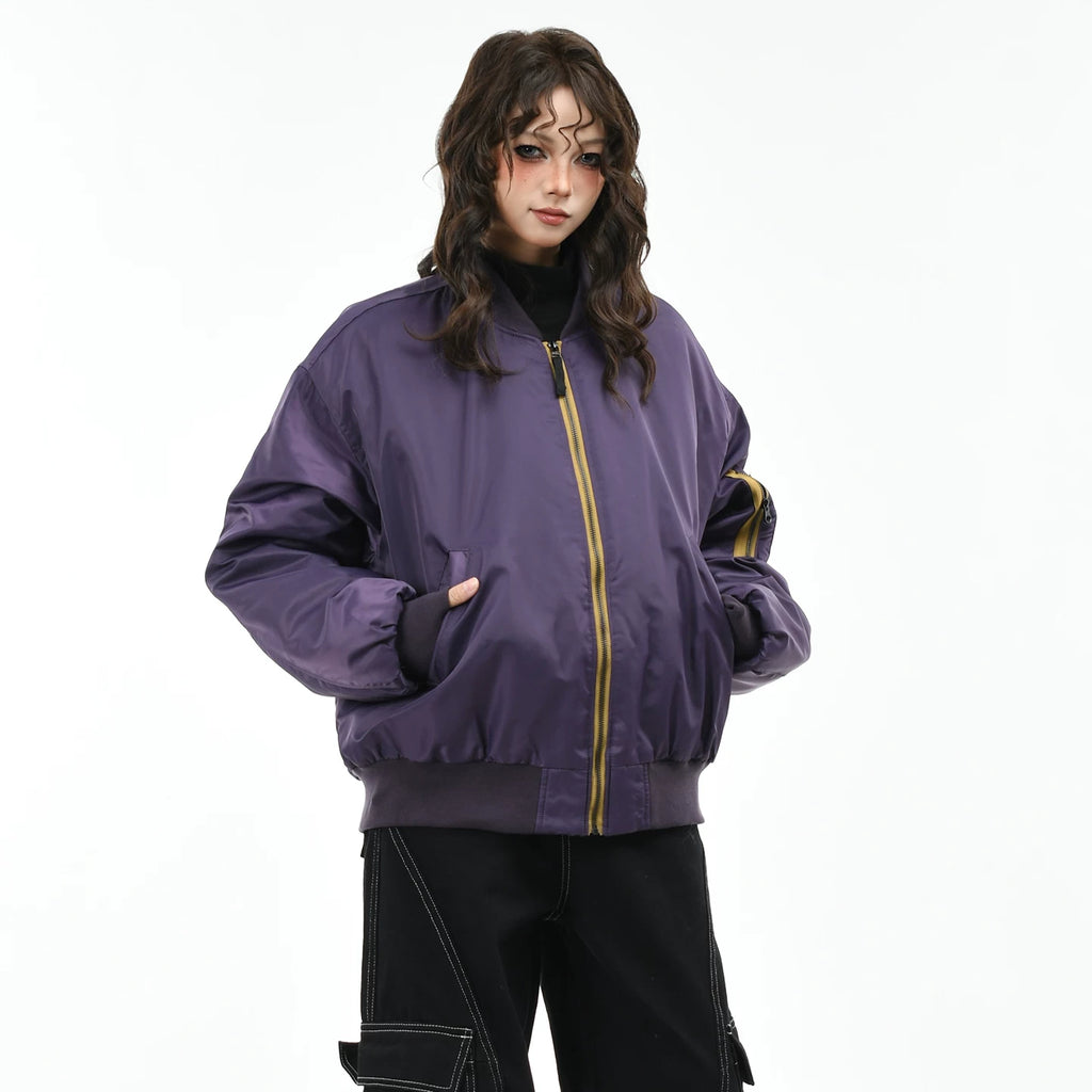 OV Original American Retro Pilot Baseball Jacket with Cotton Jacket for Women's Winter Loose Couple Warm Cotton Coat