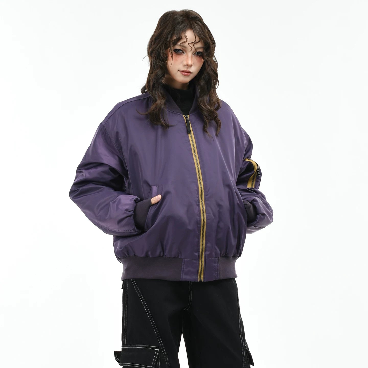 OV Original American Retro Pilot Baseball Jacket with Cotton Jacket for Women's Winter Loose Couple Warm Cotton Coat