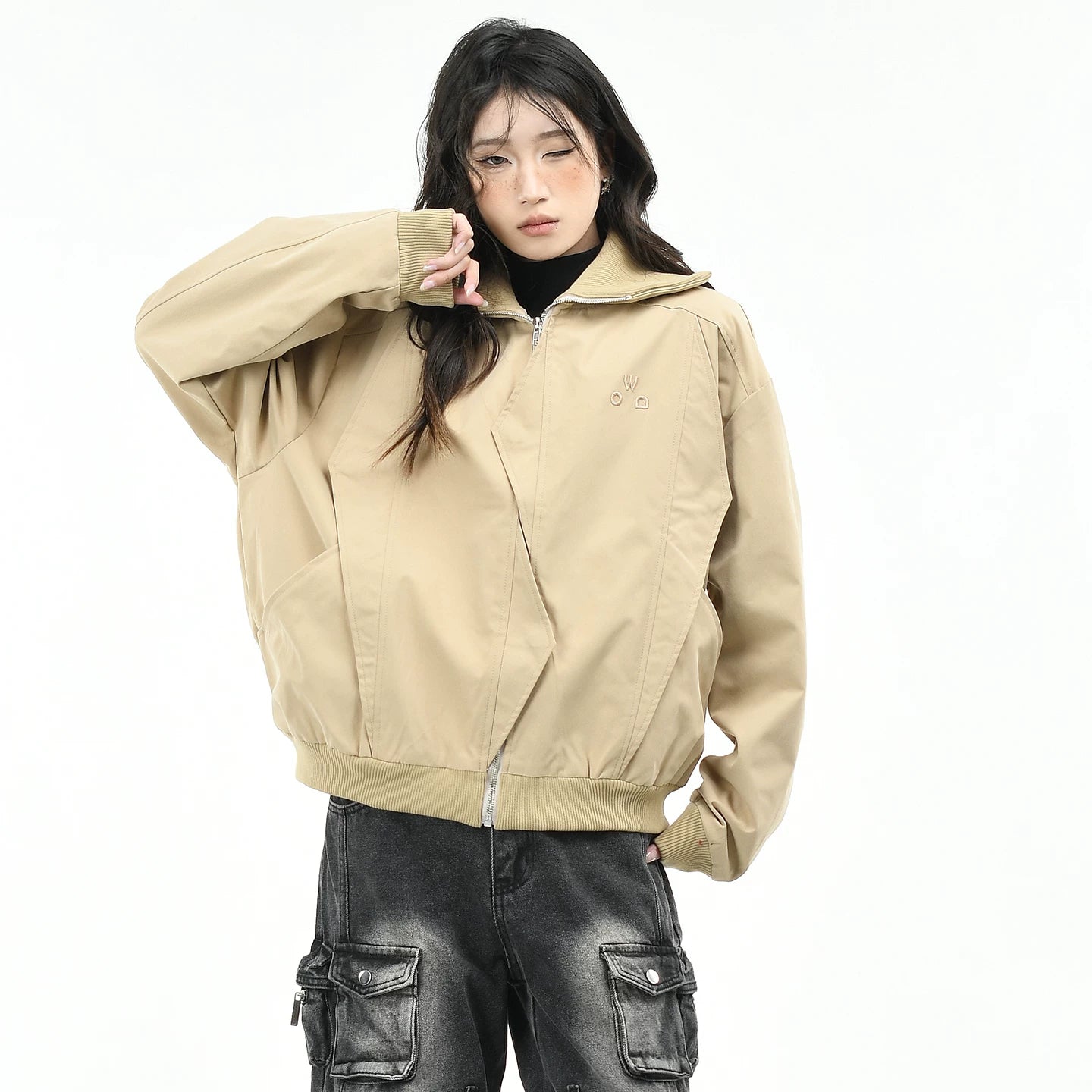 OV Original American Retro Irregular Access Control Design Collar Jacket Women's Autumn Loose Casual Jacket Top Men