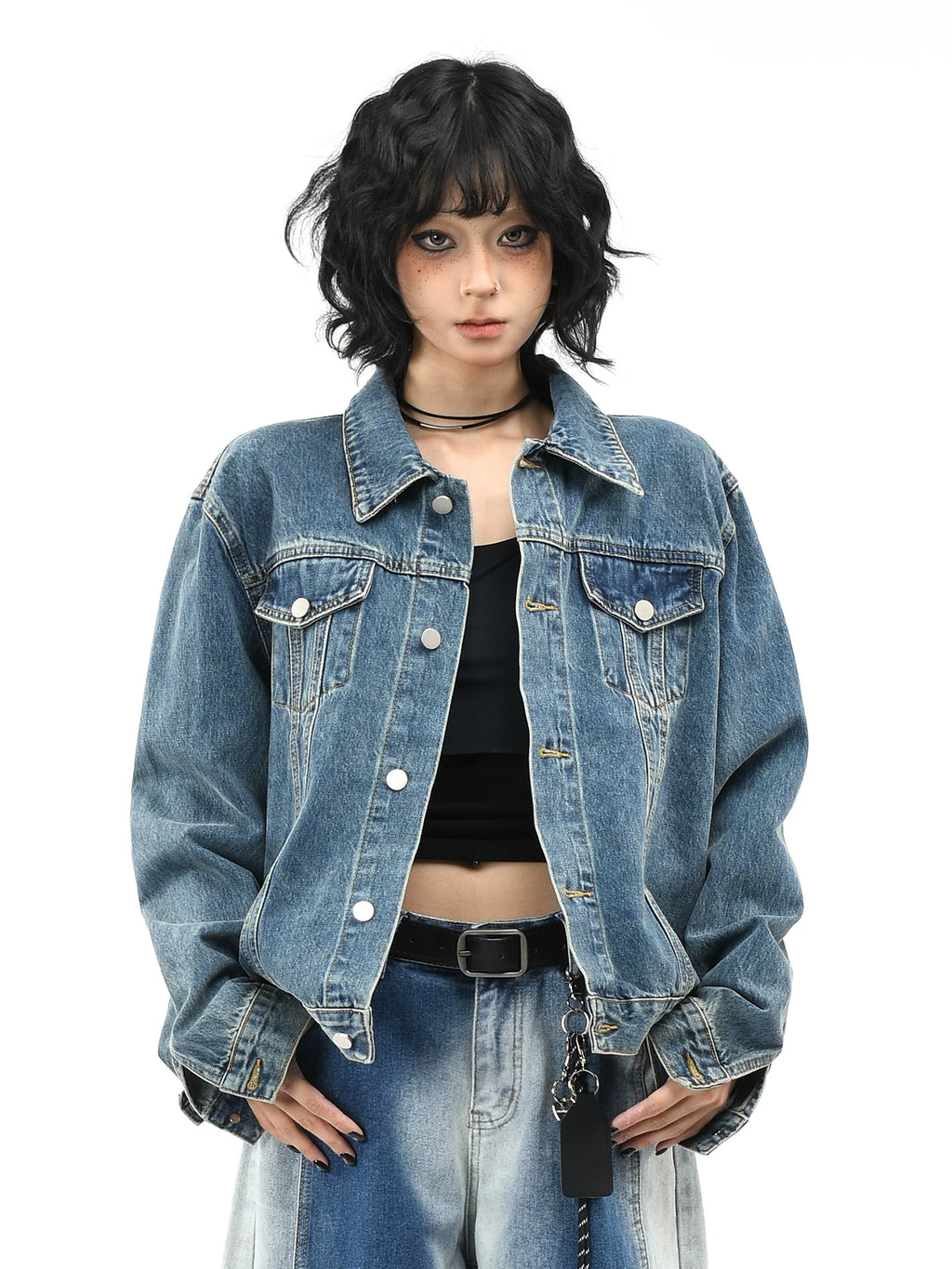 OV original American retro washed vintage denim jacket for men and women, autumn street casual versatile short jacket trend