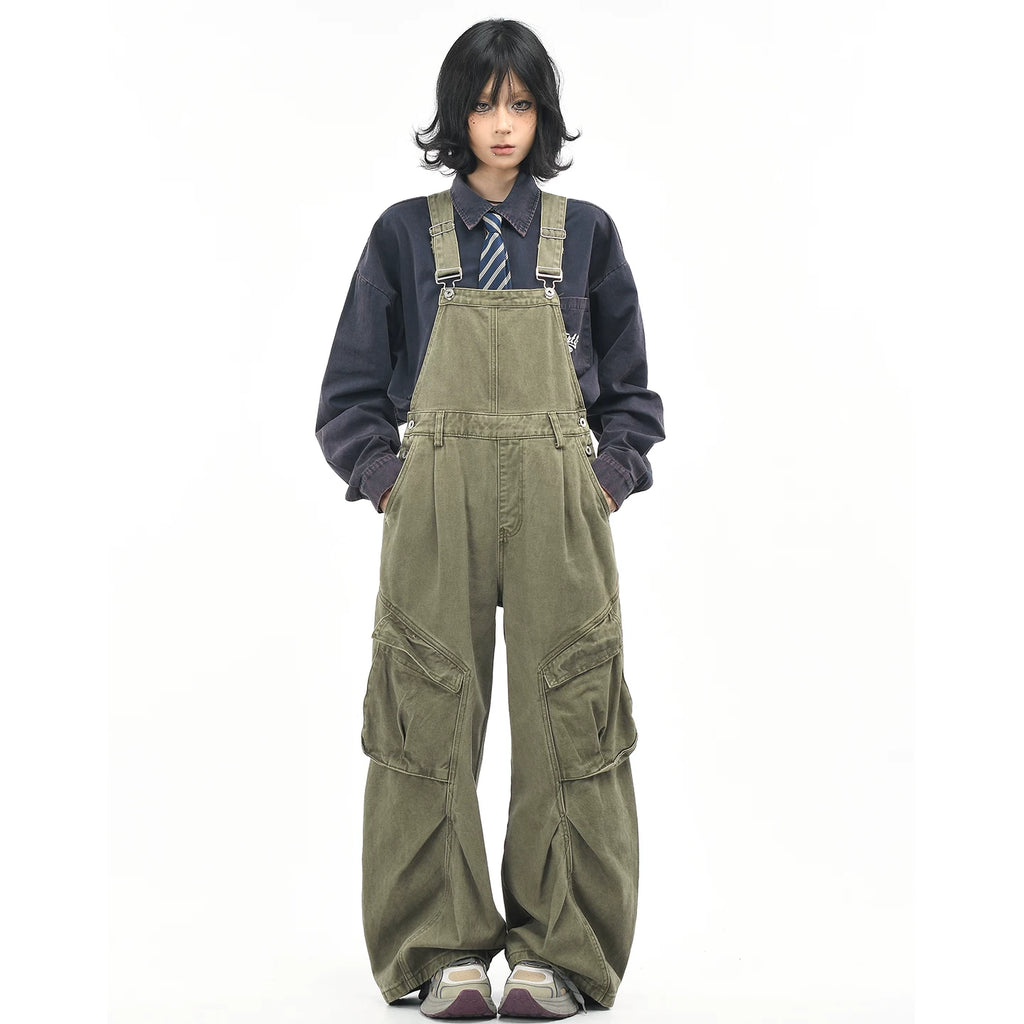 OV original American retro multi pocket workwear overalls men's and women's loose wide leg small casual jumpsuit pants