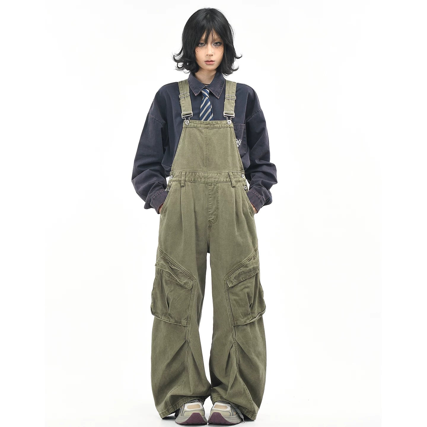 OV original American retro multi pocket workwear overalls men's and women's loose wide leg small casual jumpsuit pants