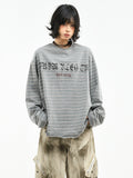 OV original/American retro striped letter printed long sleeved T-shirt for women's spring loose couple casual base top