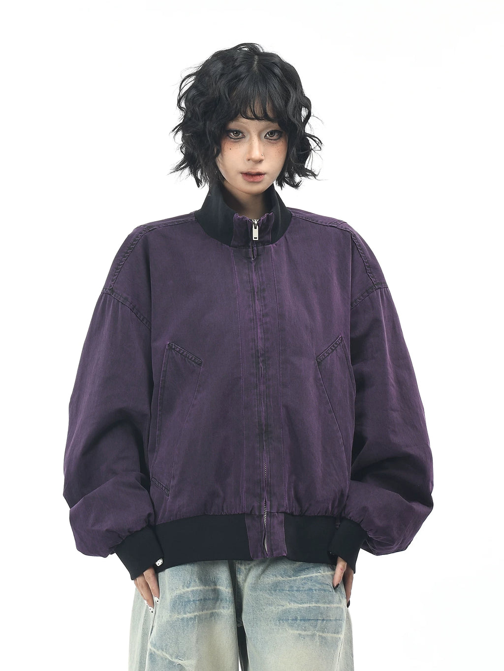 OV original American retro vintage washed baseball jacket, men's and women's spring loose casual stand up collar workwear jacket