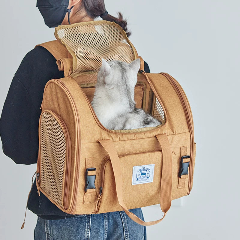 Ostracod pet portable backpack for outdoor use, breathable folding for carrying cats, large capacity backpack for carrying cats