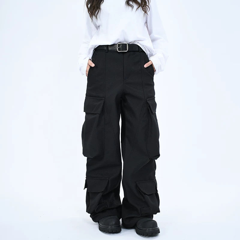 OV original retro deconstruction silhouette multi pocket work pants for men and women, loose straight tube, high-end feeling, curved knife casual pants