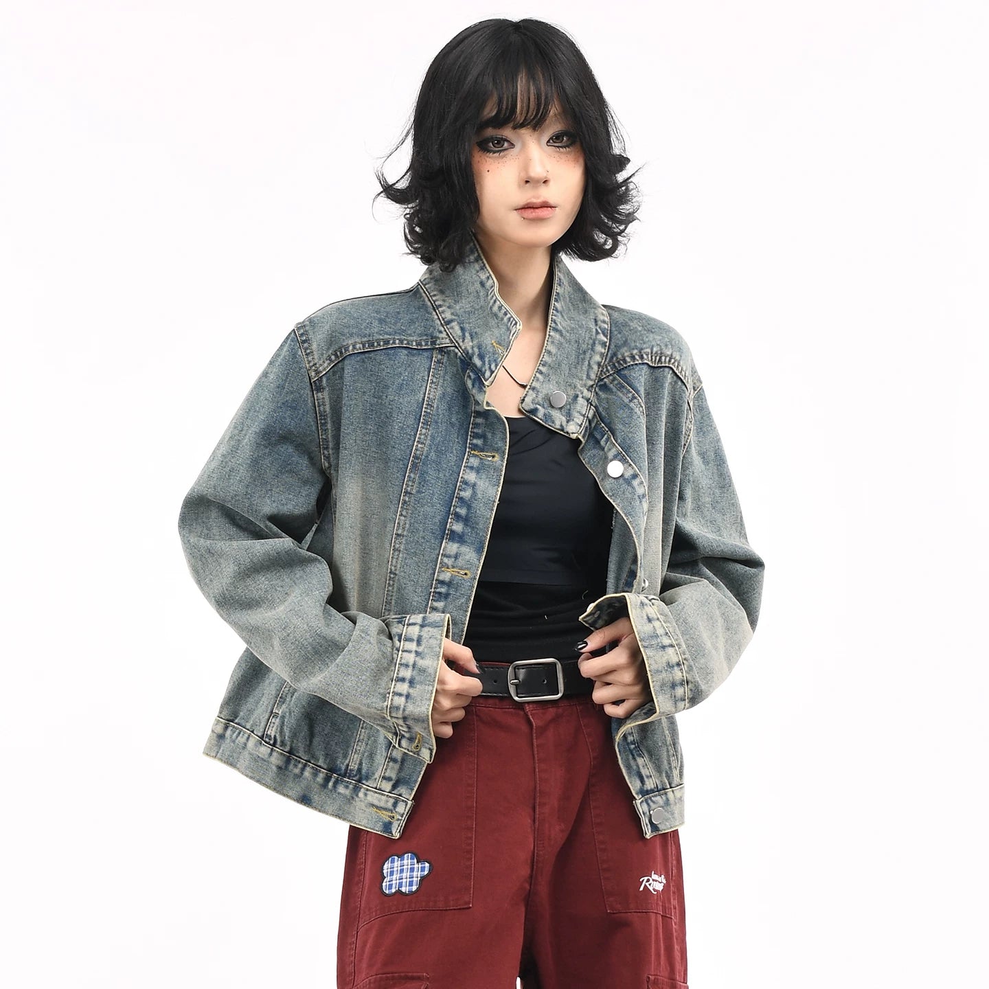 OV original American retro washed vintage denim jacket for women in autumn, loose fit, small stature, slimming short jacket trend