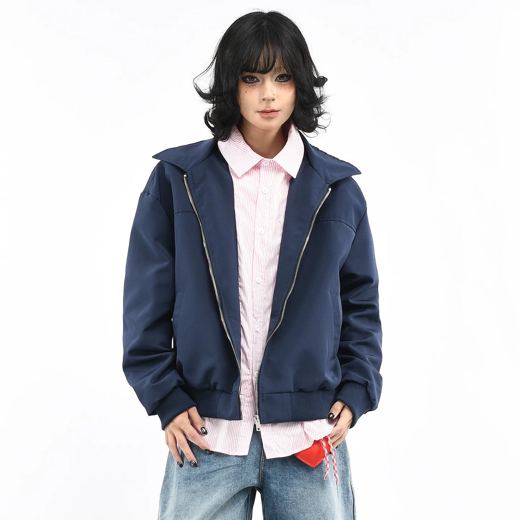 OV original American striped fake two-piece spliced lapel jacket for women, autumn street loose casual workwear jacket for men