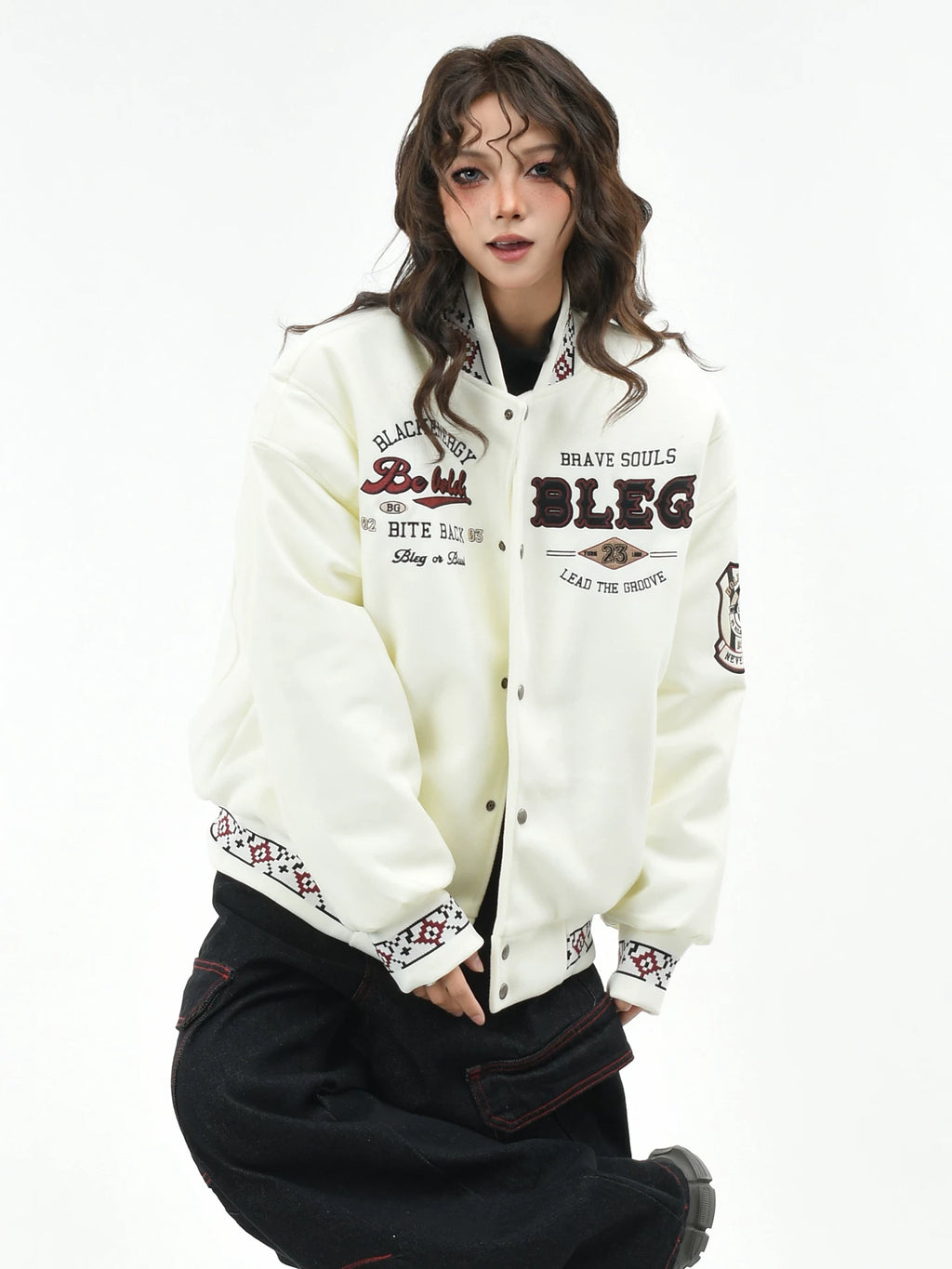 OV original American retro embroidered baseball jacket with cotton jacket, women's winter loose fitting couple stand up collar cotton jacket, men's cotton jacket