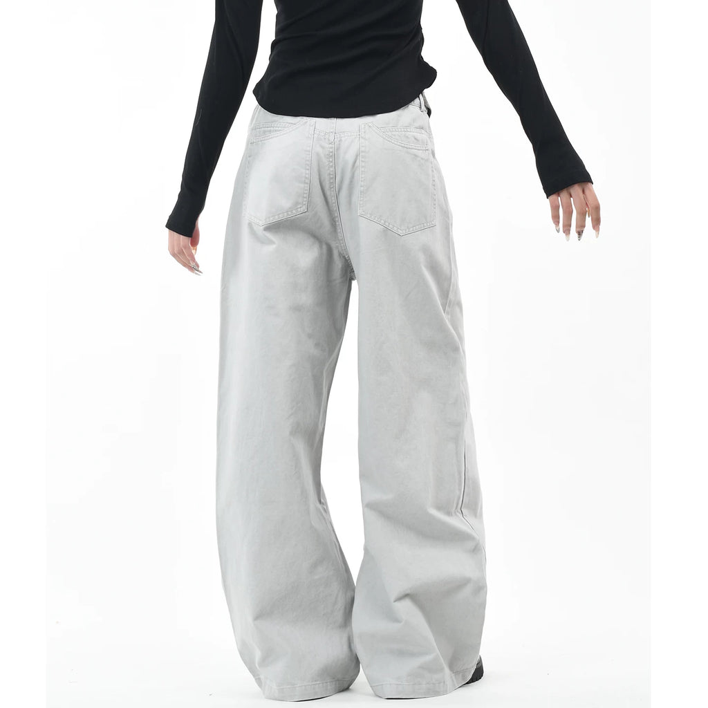 OV original American retro buckle design washed work pants for men and women niche design loose wide leg casual pants