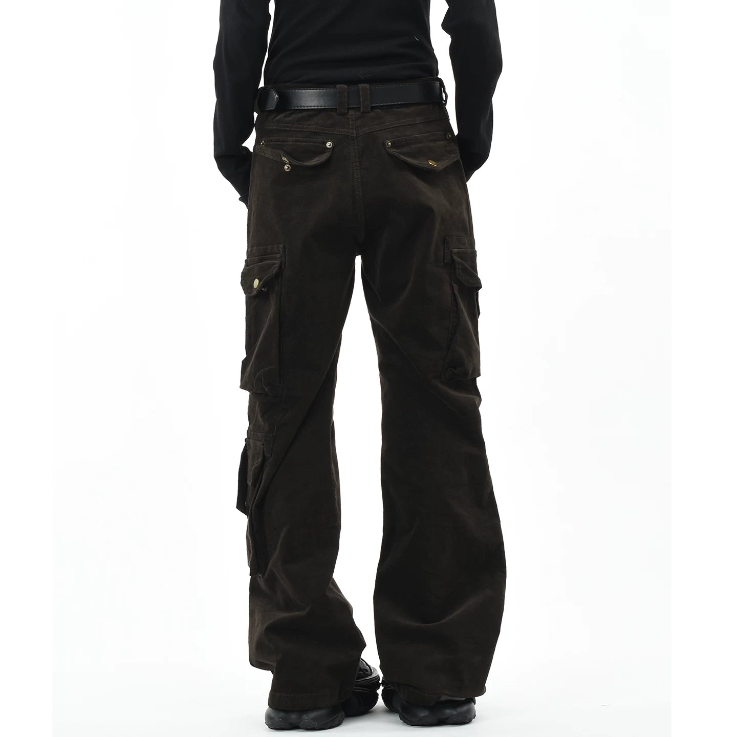 OV original American retro corduroy distressed micro flared casual pants for men and women slim fit multi pocket workwear pants trendy