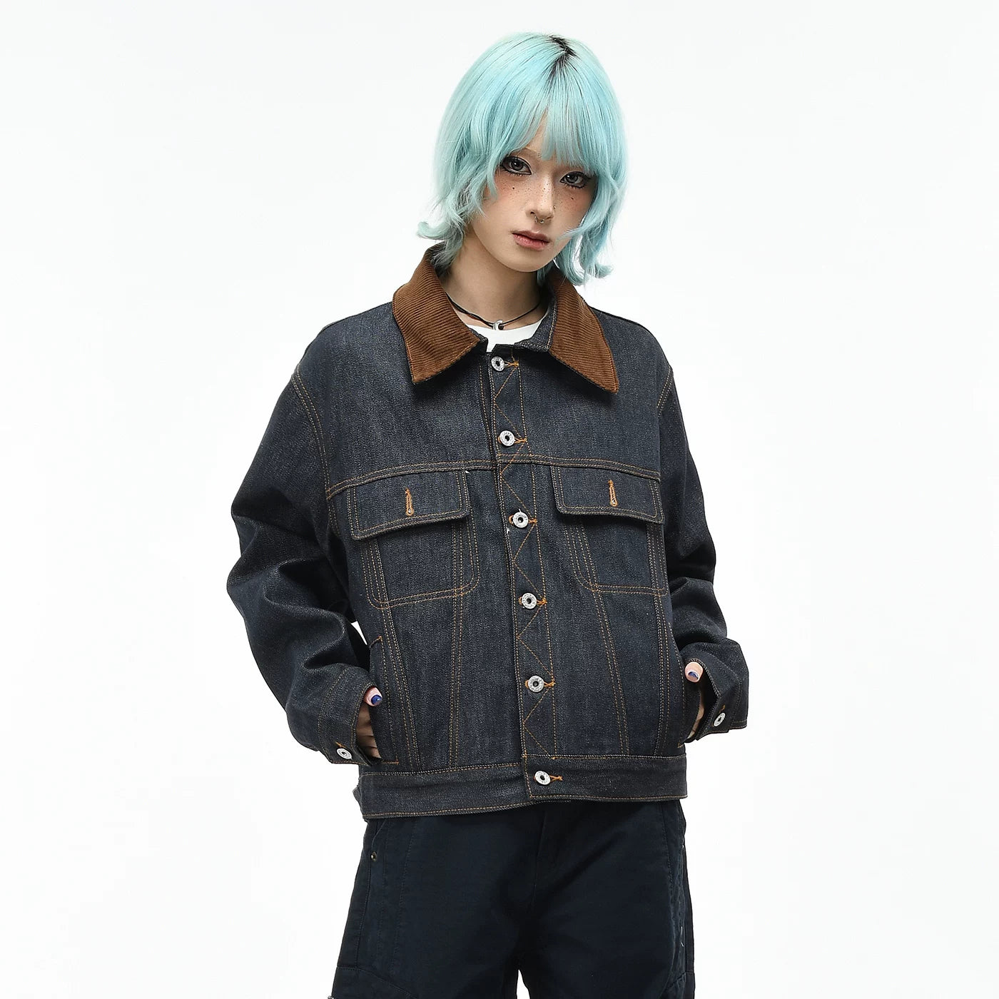 OV original retro Barn style contrasting collar denim jacket, men's and women's autumn loose short, original cowhide workwear jacket