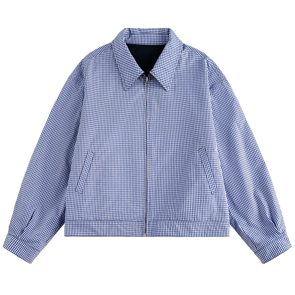 OV original American retro plaid double-sided jacket for men and women in autumn, small and loose casual short jacket trend
