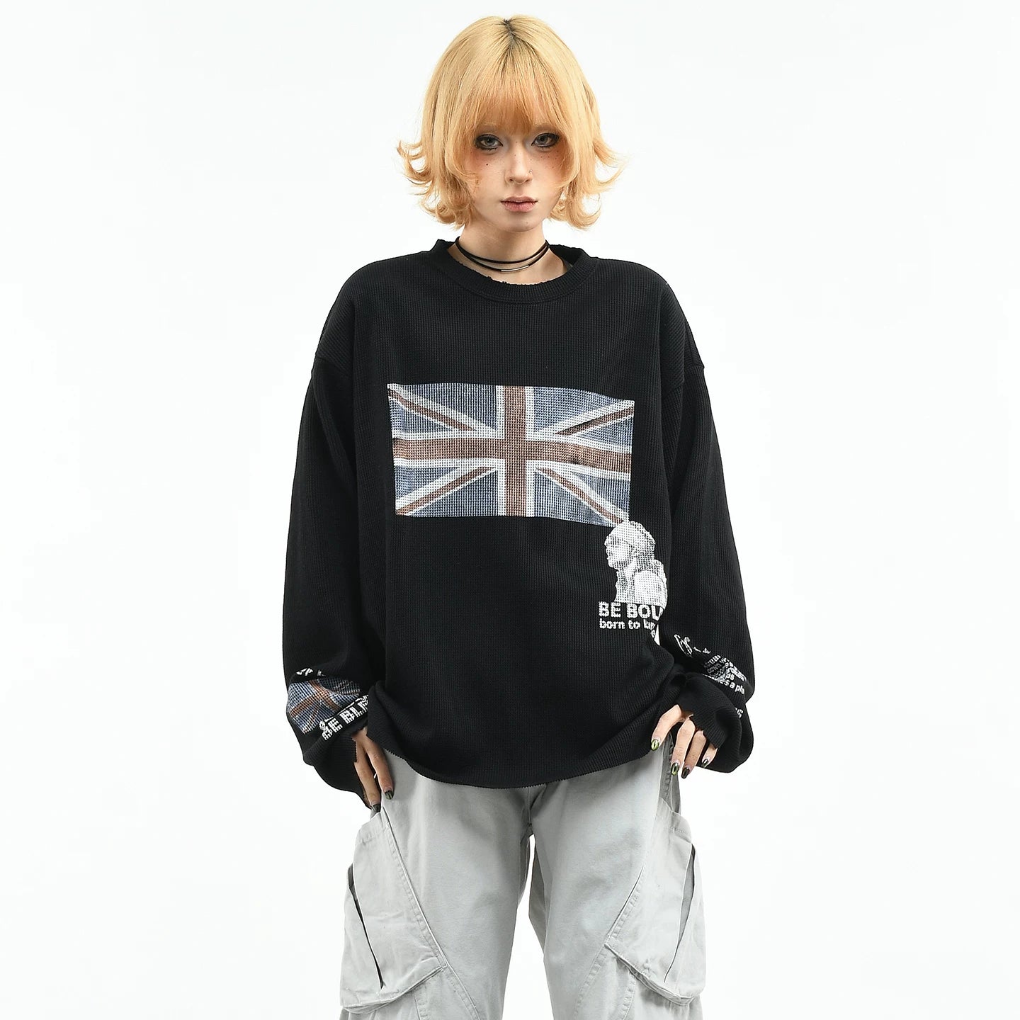 OV original/American subculture vintage washed long sleeved T-shirt for women, spring niche fashion brand loose burr top for men