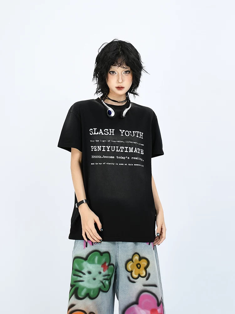 OV original/Summer American gradient dirty dye short sleeved T-shirt for men and women boxy version shoulder Solona cool top
