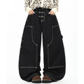 OV original American style cool airplane buckle design jeans for men and women, loose wide leg tannins, original cow pants, trendy