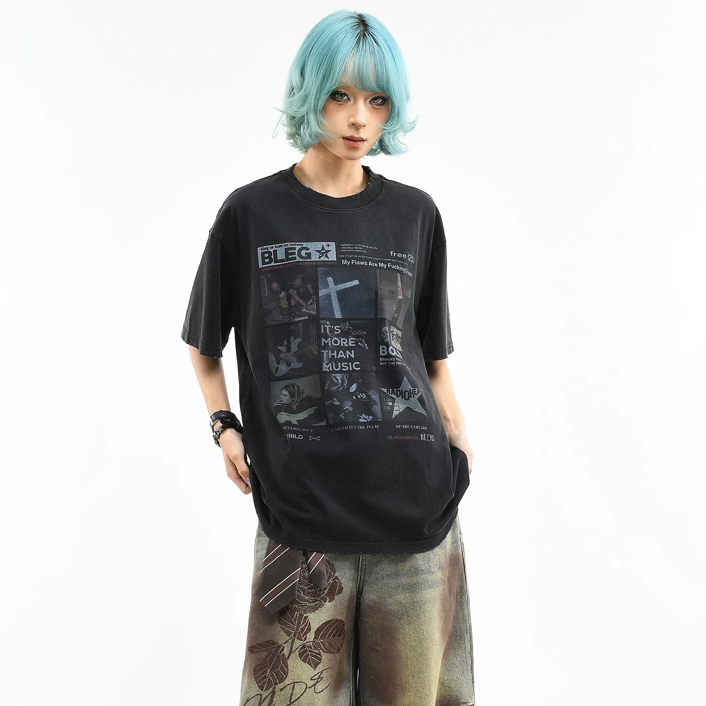 OV original/American rock character printed short sleeved T-shirt for women in summer, loose and vintage trendy brand high street style top for men