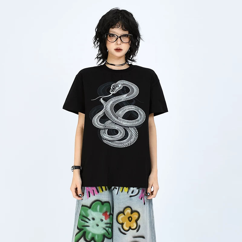 OV Original/Summer China-Chic Year of the Snake Limited 3D Printed Short Sleeve T-shirt Boy and Girl's box shaped Straight Shoulder Slim Top