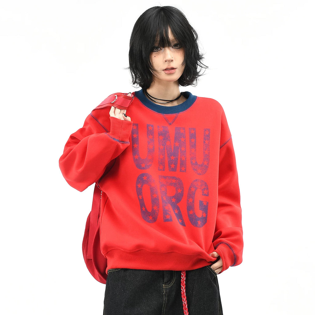 OV original American letter printed open line design round neck hoodie for men and women, autumn loose casual pullover top, trendy