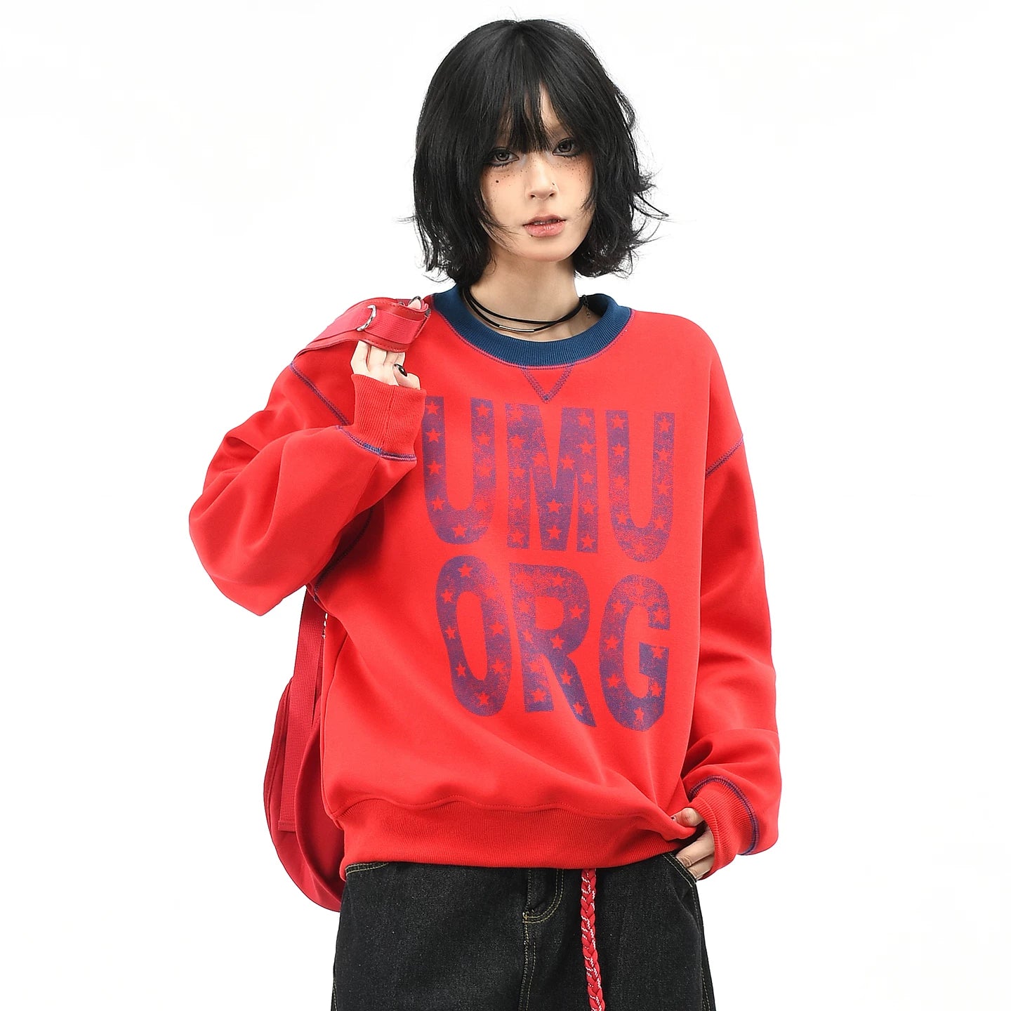 OV original American letter printed open line design round neck hoodie for men and women, autumn loose casual pullover top, trendy