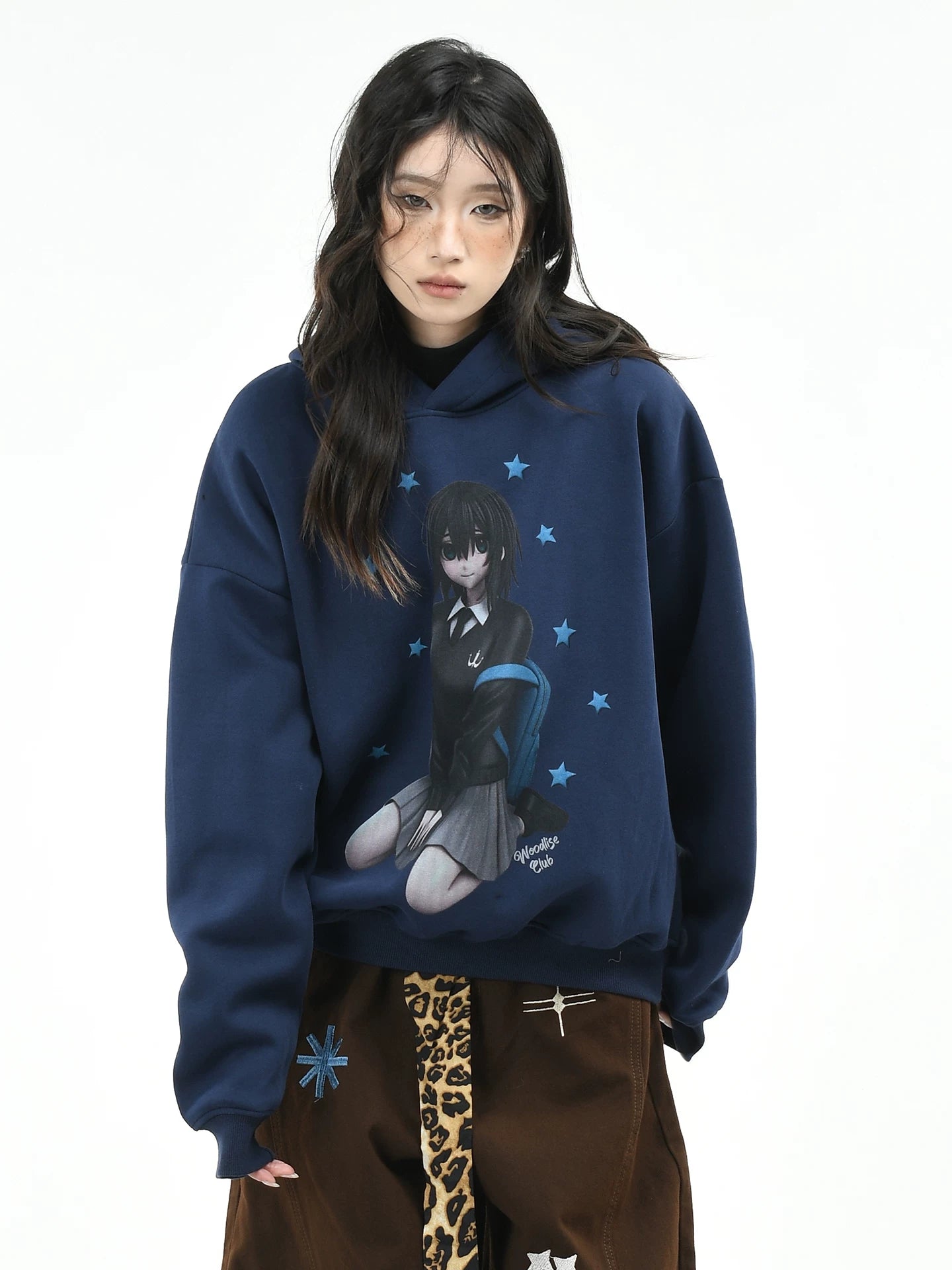 OV Original American Cartoon Anime Girl Printed Hoodie Women's Autumn Abi Style Loose Hooded Top Trendy