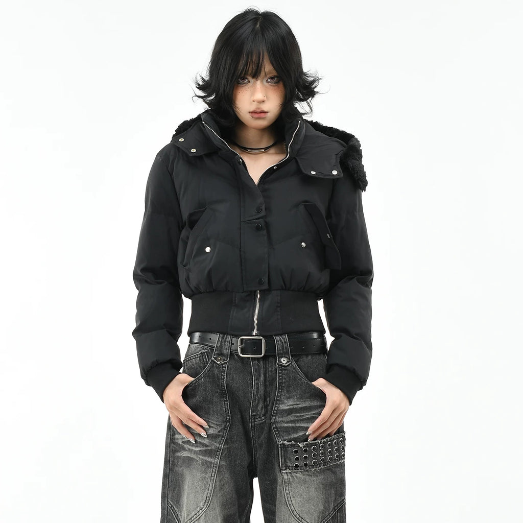 OV original American style widened thread waist design hooded cotton jacket women's winter short style slimming cotton jacket
