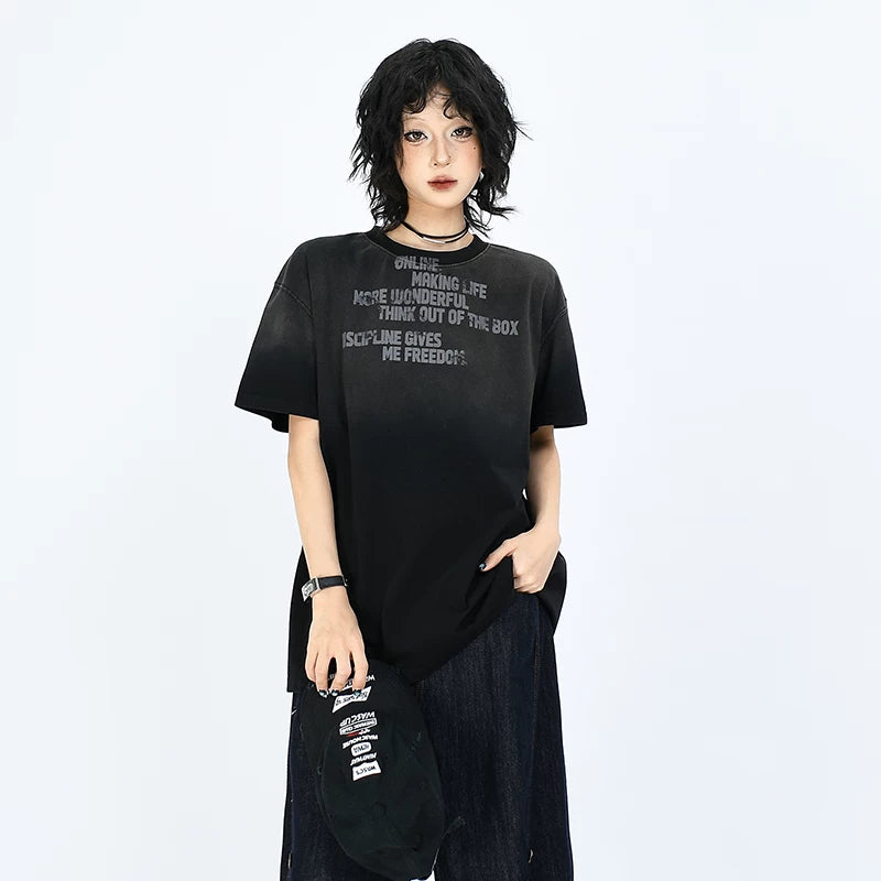OV original/High Street American gradient tie dye Solona shoulder short sleeved T-shirt for men and women boxy version cool top