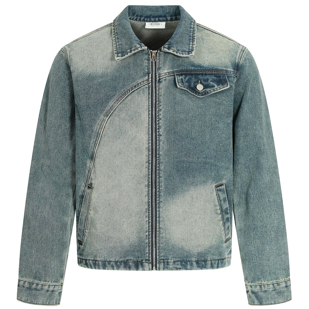OV original American deconstruction splicing washed denim jacket for women's autumn street loose casual short jacket