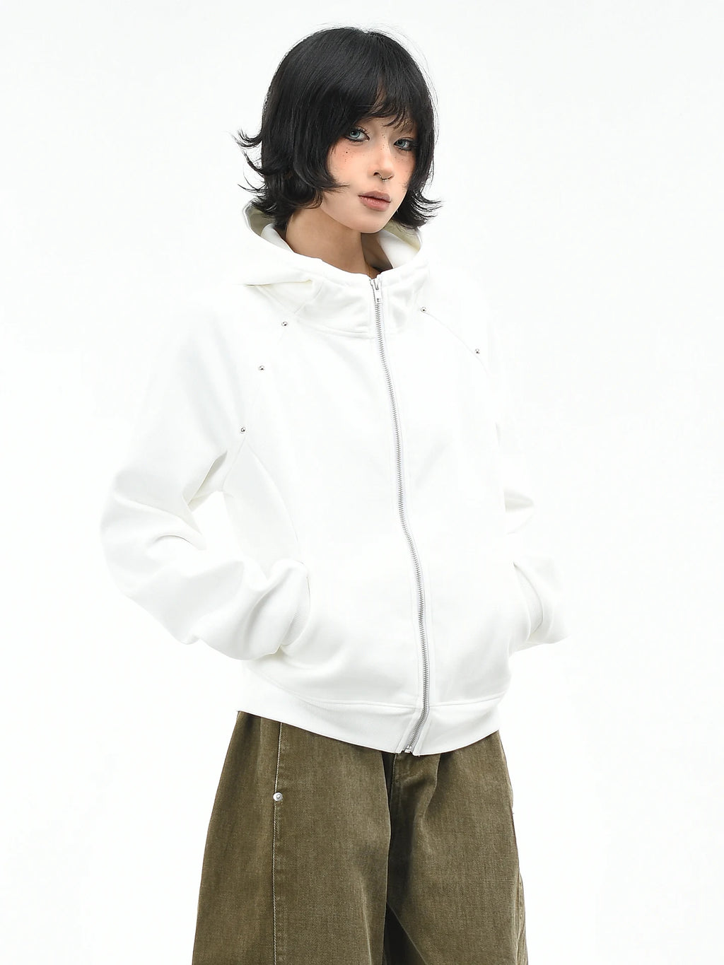 OV Original American 3D Nail Bead Embroidery Hoodie with Velvet for Women's Winter Slimming Short cardigan Warm Coat