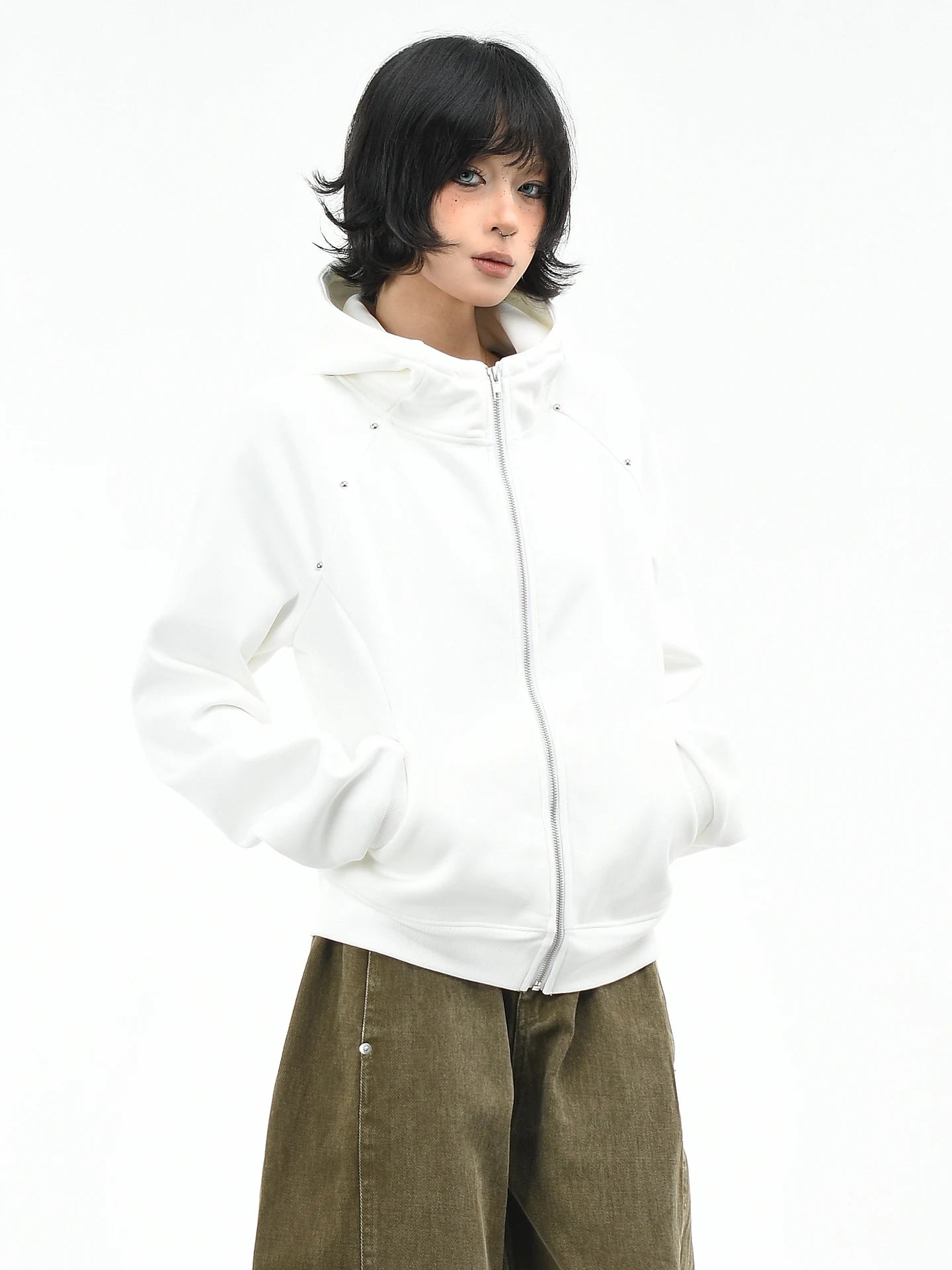 OV Original American 3D Nail Bead Embroidery Hoodie with Velvet for Women's Winter Slimming Short cardigan Warm Coat