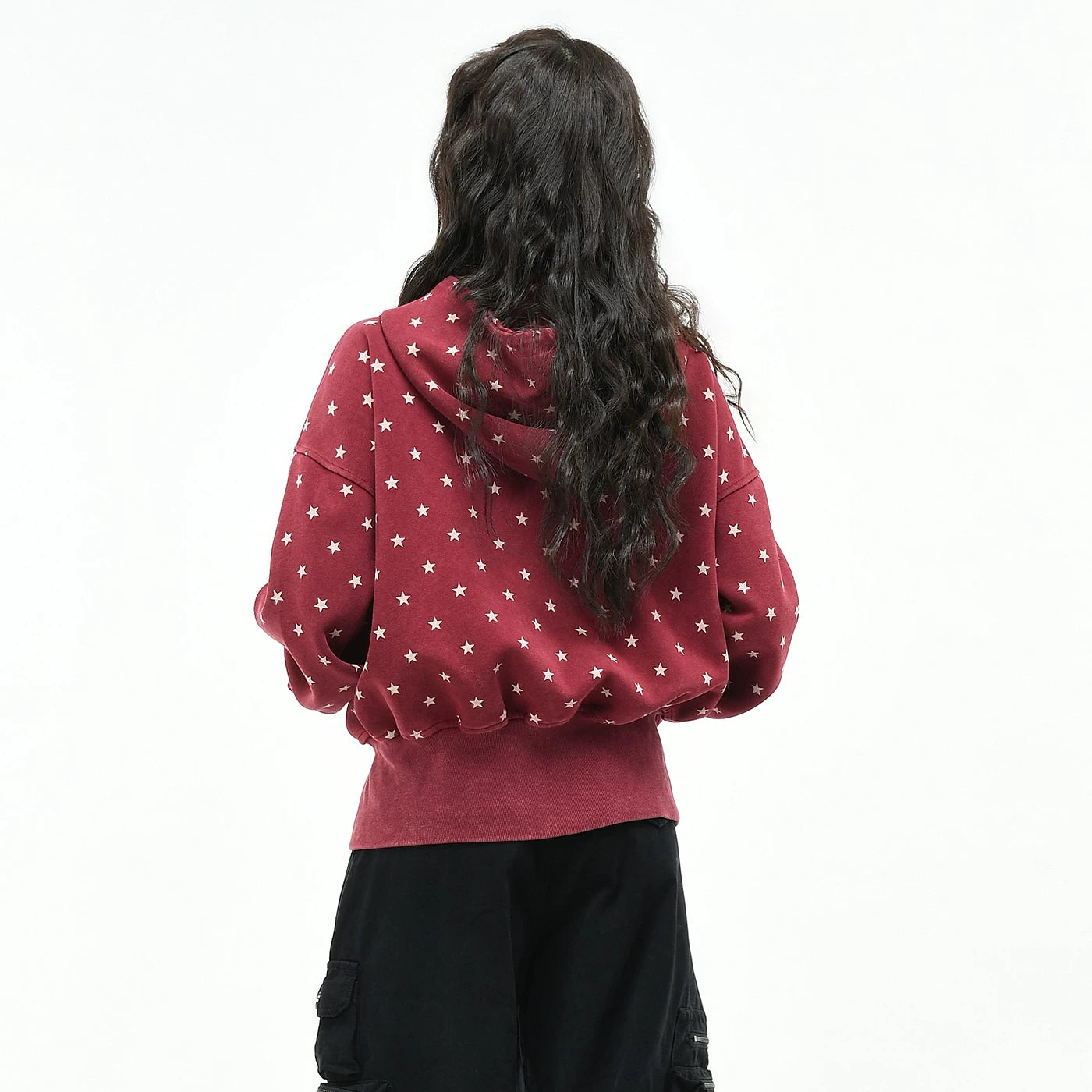 OV Original Retro Star Full Print Vintage Waist Hoodie Women's Autumn Loose Short Zipper cardigan Coat