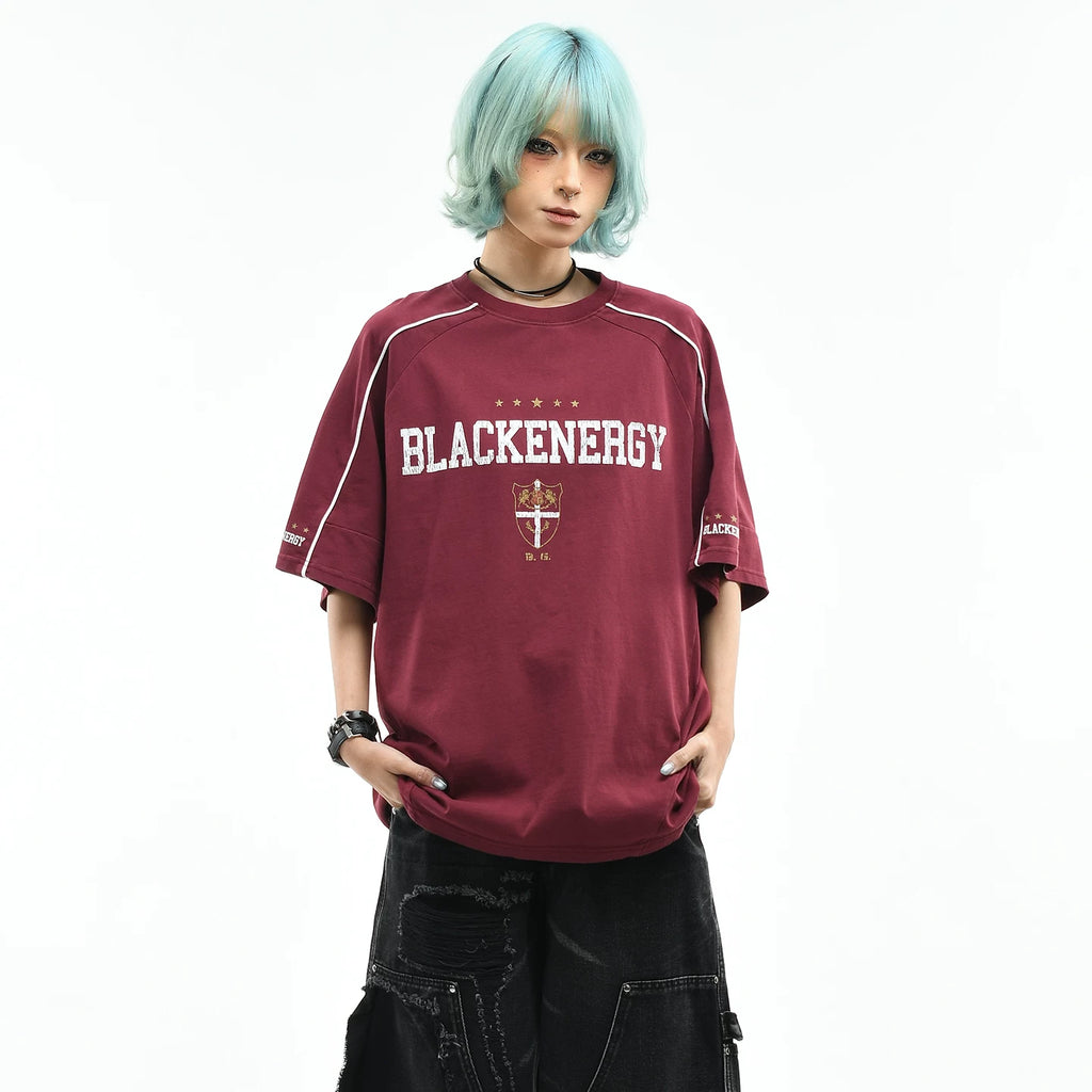 OV original/American retro letter printed sports short sleeved T-shirt for men and women in summer, loose fitting raglan sleeves, trendy brand top