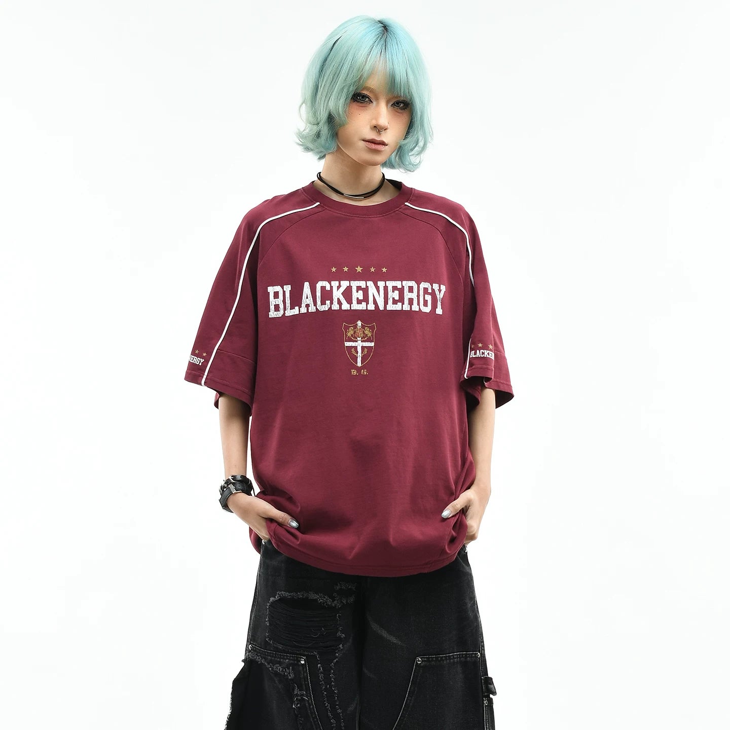 OV original/American retro letter printed sports short sleeved T-shirt for men and women in summer, loose fitting raglan sleeves, trendy brand top