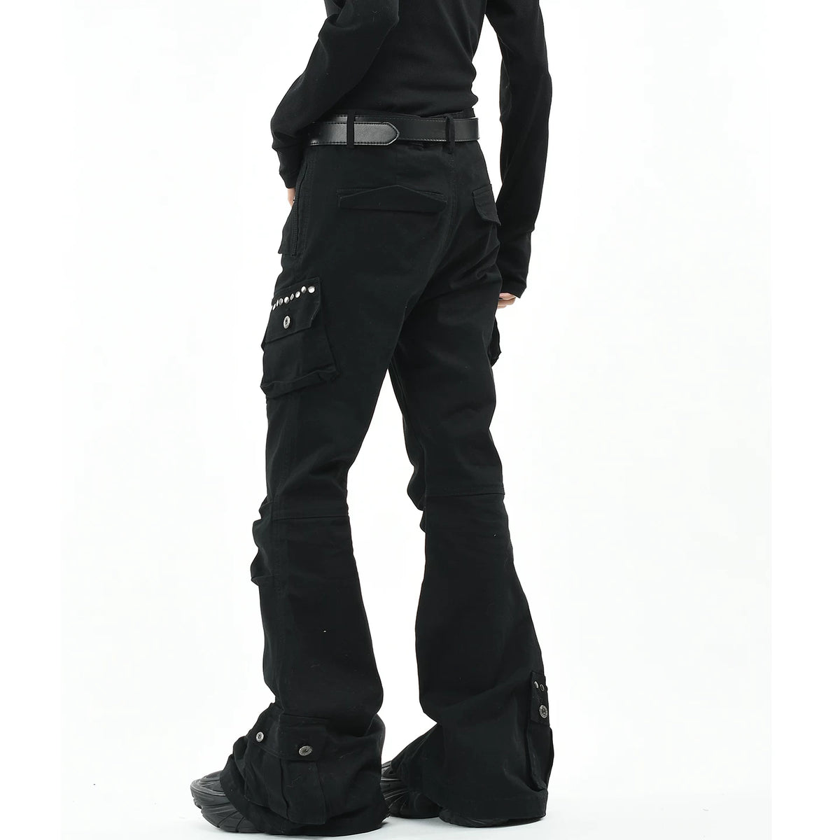 OV original American punk subculture multi pocket work pants with rivet design for men and women, slim fit micro flared pants, trendy