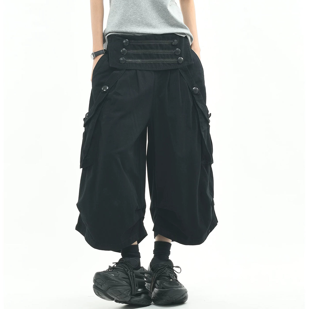 OV original/American deconstructive design sense A-line cropped pants for men and women in summer, loose wide leg pleated casual shorts